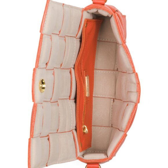 VIOLA CASTELLANI Papaya Leather Padded Woven Crossbody Made In Italy - Picture 8 of 9